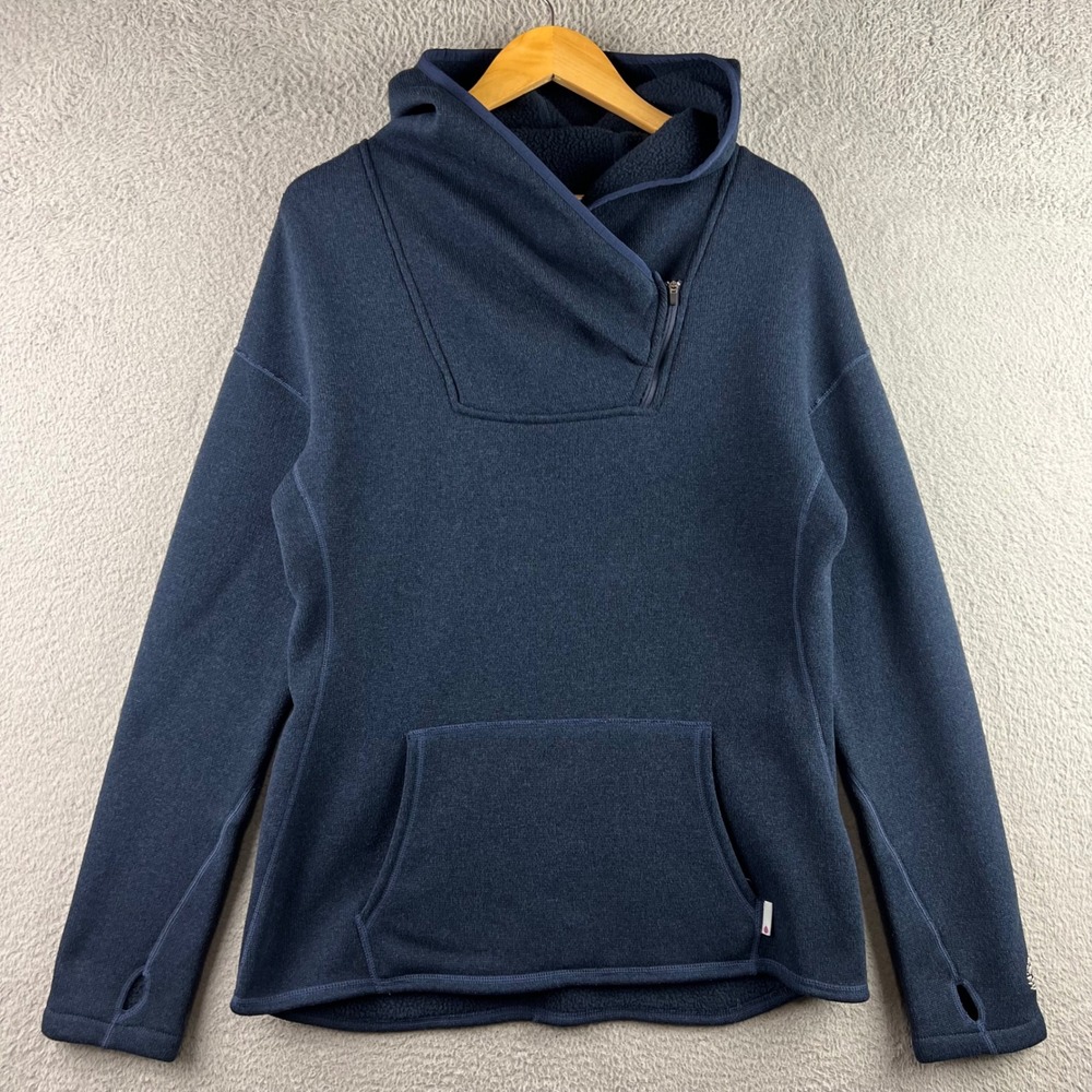 Stio Sweetwater Hoodie Navy Blue Sweater Fleece Asymmetrical Zip Pullover Womens